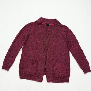 H&M Maroon Pink Navy Knit Open Front Cardigan Sweater Size Small